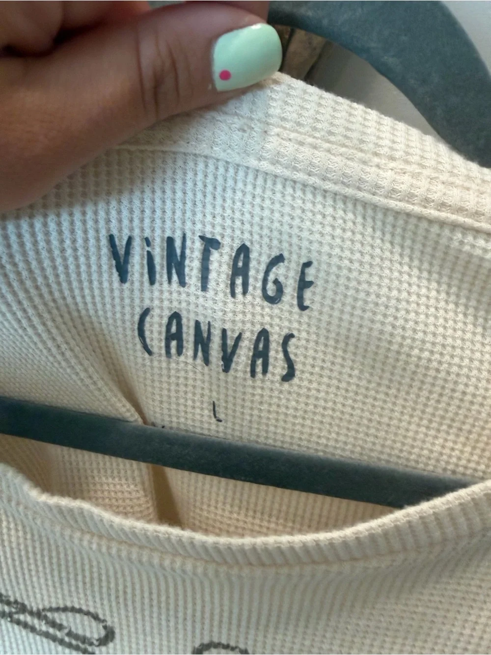 Vintage Canvas Cream Waffle Knit Tee with Black Print
